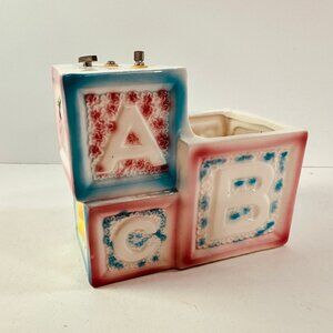 Vintage ABC ceramic Parma Japan baby music box planter